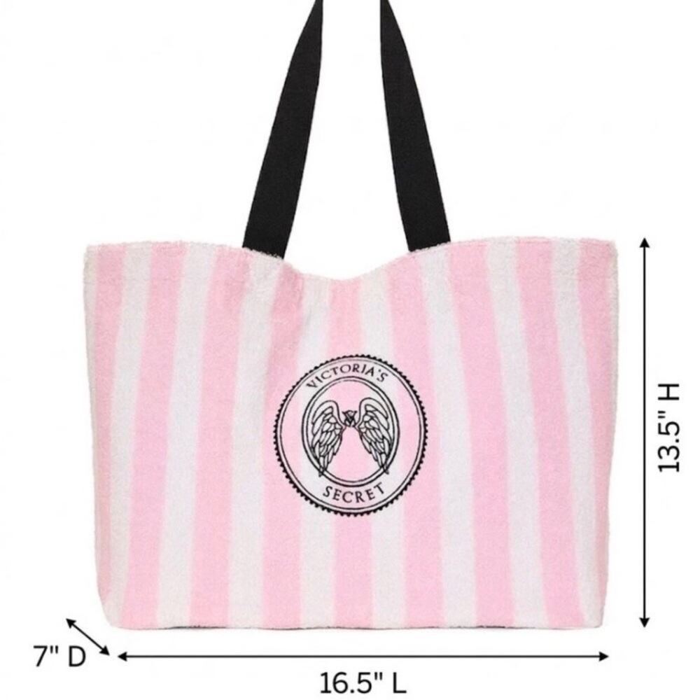Victoria's Secret Angel Essentials Terry Tote Bag Pink Stripe Travel NWT - Picture 4 of 8